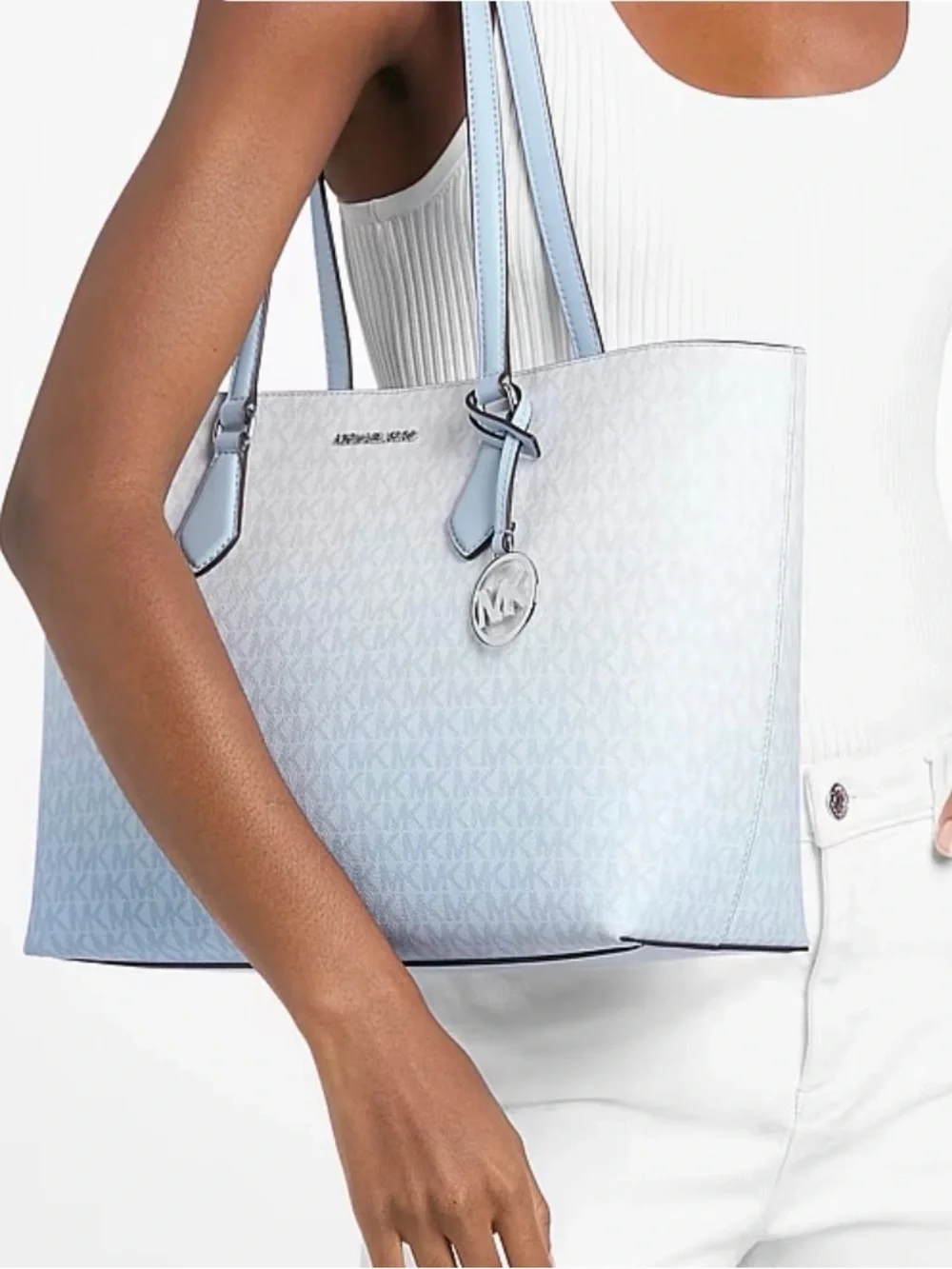 Michael Kors Ombre Pale Blue MK Signature Tote Shoulder Bag